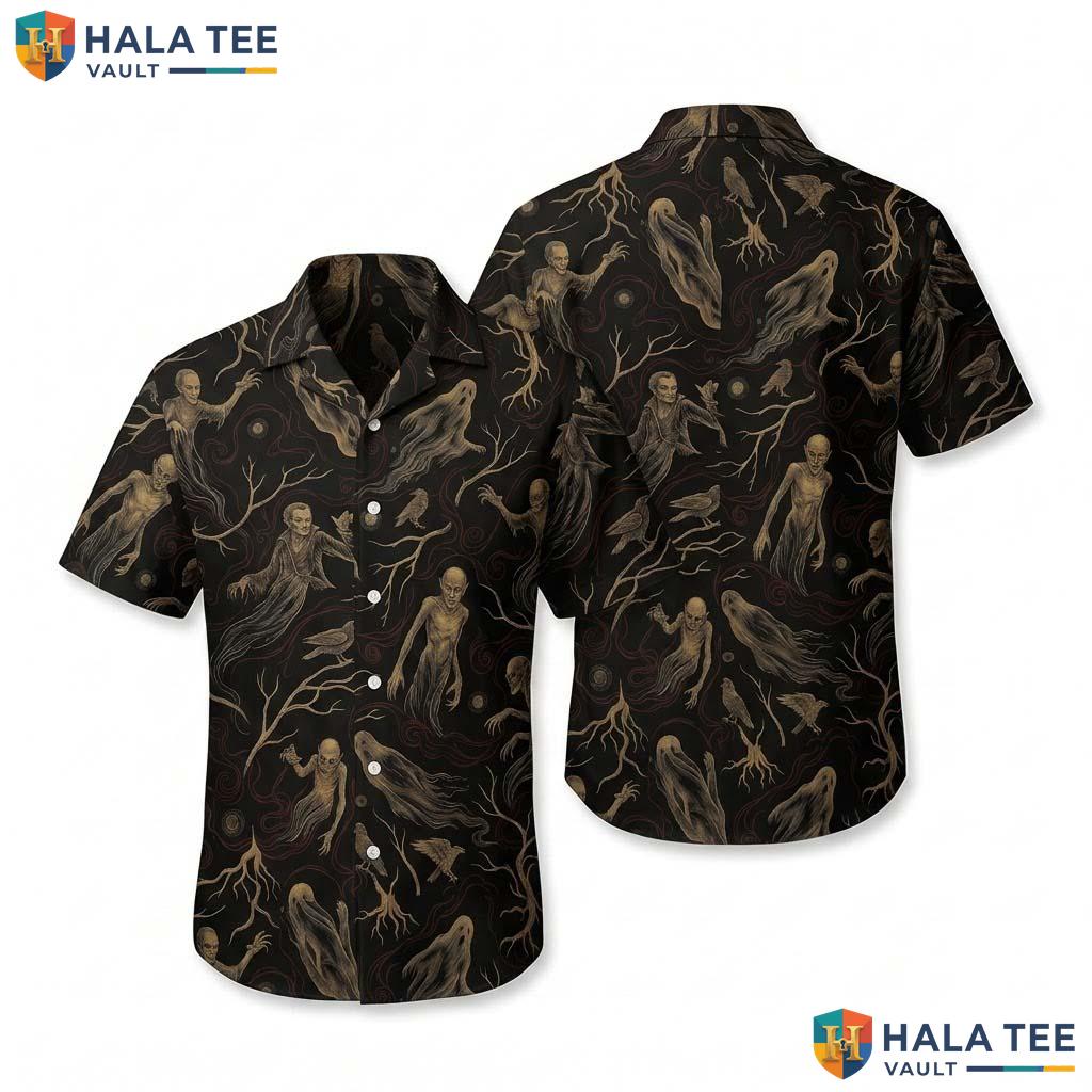 Haunted Forest Halloween Hawaiian Shirt Gothic Vampire Nosferatu Top