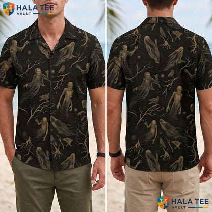 Haunted Forest Halloween Hawaiian Shirt Gothic Vampire Nosferatu Top Adult