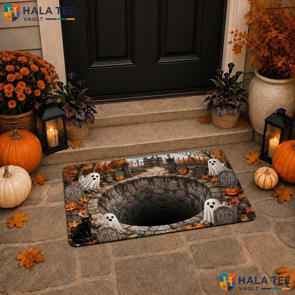 Haunted House 3D Halloween Doormat Spooky Ghost Pumpkin Illusion Decor