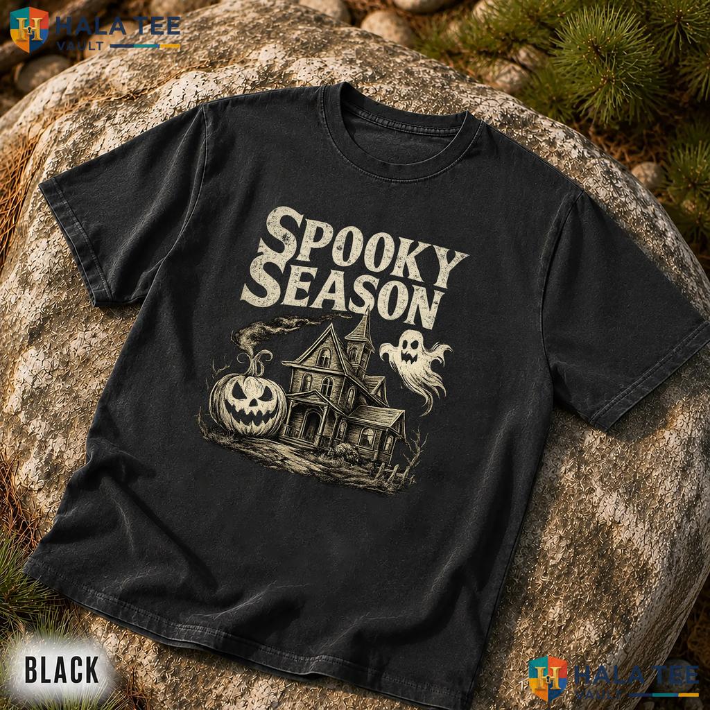Haunted House Spooky Comfort Colors T Shirt Retro Halloween Ghost Pumpkin Top