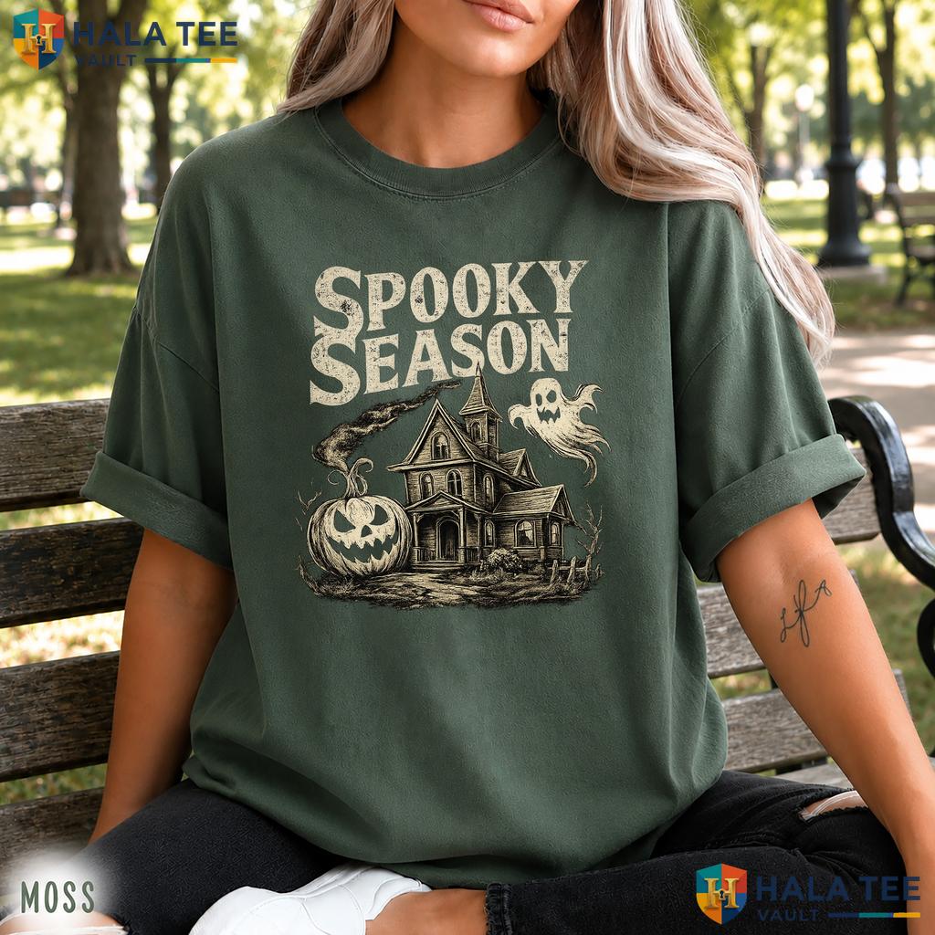 Haunted House Spooky Comfort Colors T Shirt Retro Halloween Ghost Pumpkin Top Vintage Washed Tee