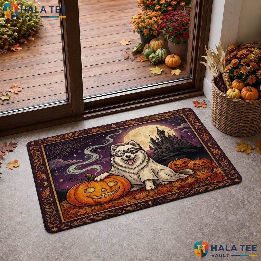 Haunted Husky Doormat Proud Pumpkin Welcome Entrance Rug Fall Decor
