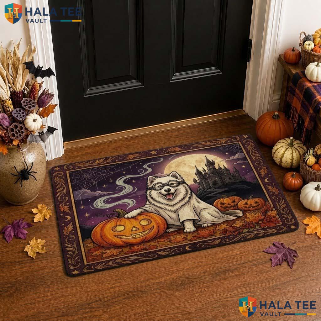 Haunted Husky Front door mat Proud Pumpkin Welcome Entrance Rug Fall Decor