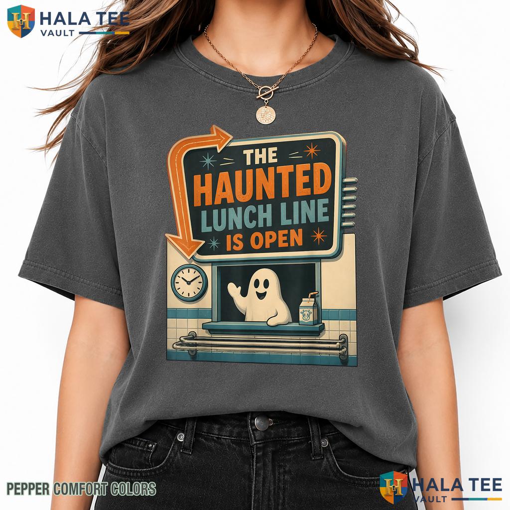 Haunted Lunch Line Lady Garment-Dyed T-Shirt Spooky Halloween Top