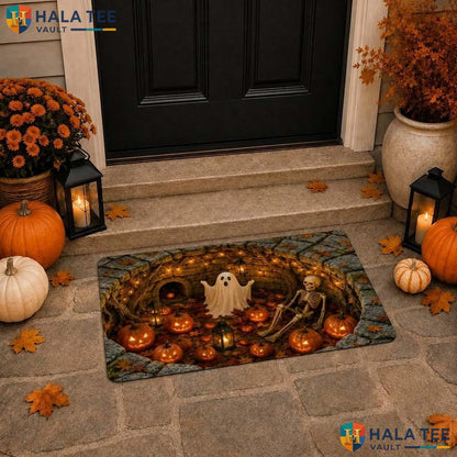 Haunted Pit Ghost Halloween Doormat 3D Pumpkin Skeleton Spooky Decor