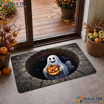 Haunted Well Ghost Halloween Doormat 3D Illusion Spooky Pumpkin Decor