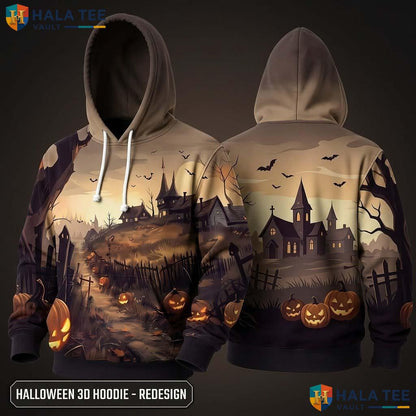 Haunting Pumpkin Silhouette 3D Hoodie Spooky Eerie Halloween Apparel