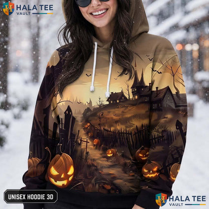 Haunting Pumpkin Silhouette 3D Printed Hoodie Spooky Eerie Halloween Apparel