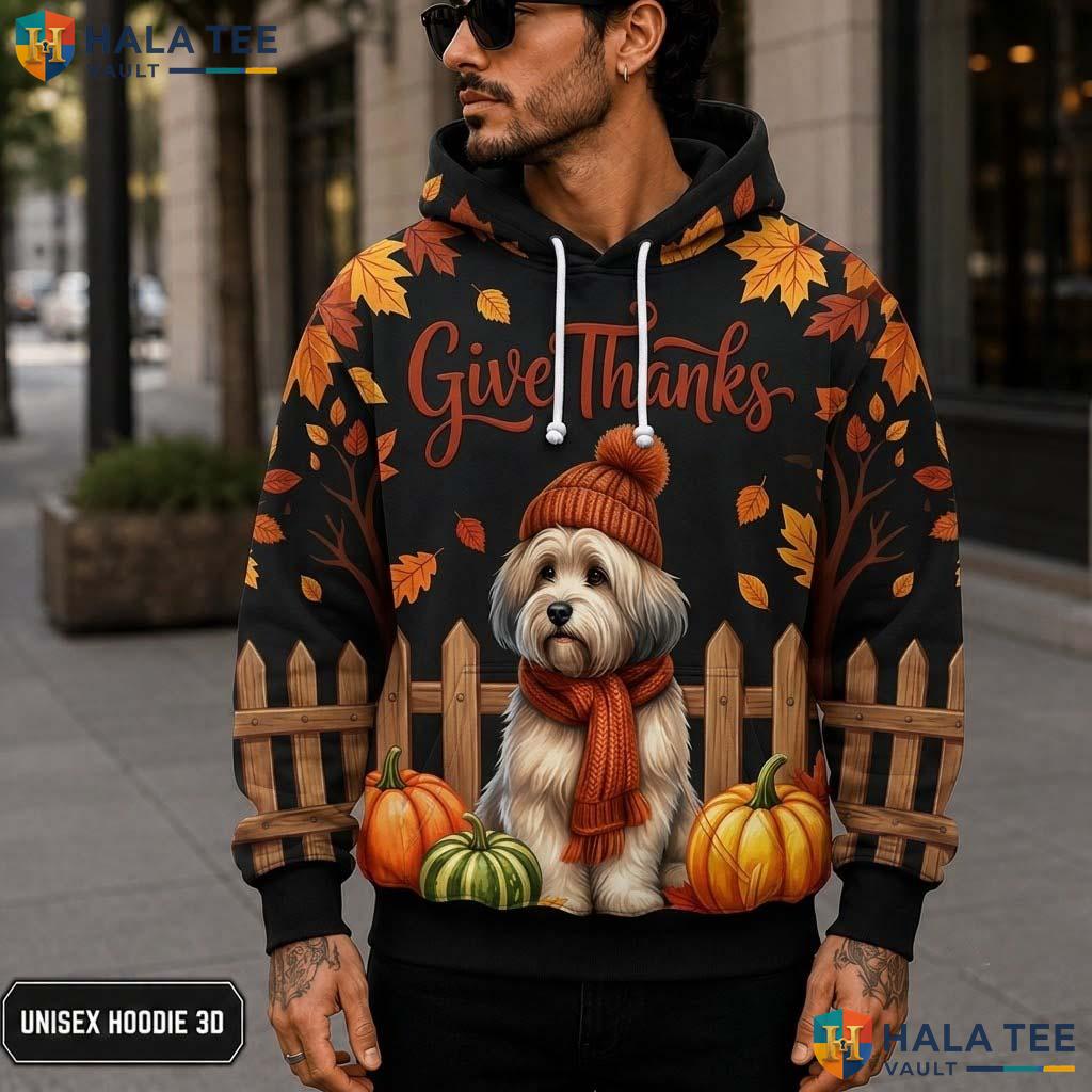 Havanese Pumpkins Leaves Thanksgiving 3D Printed Hoodie Give Thanks Fall Top