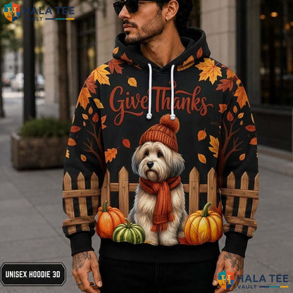 Havanese Pumpkins Leaves Thanksgiving 3D Printed Hoodie Give Thanks Fall Top