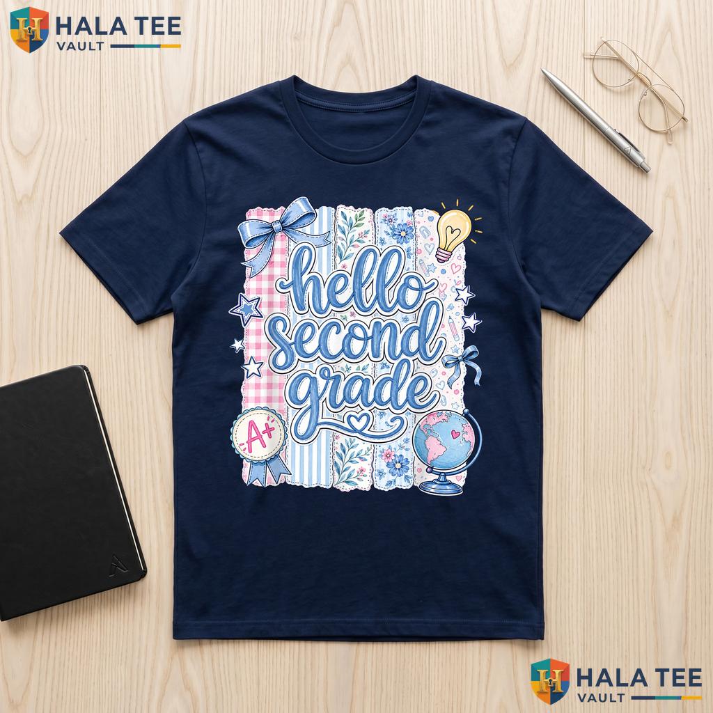 Hello 2nd Grade Stripes Shirt Teacher First Day Of School Graphic Top