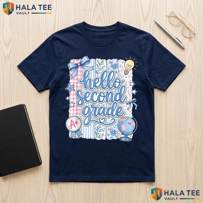 Hello 2nd Grade Stripes Shirt Teacher First Day Of School Graphic Top