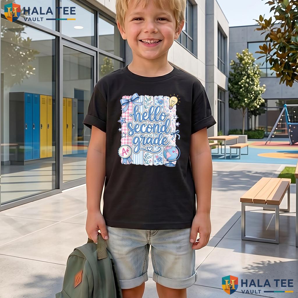 Hello 2nd Grade Stripes Shirt Teacher First Day Of School Graphic Top Adult