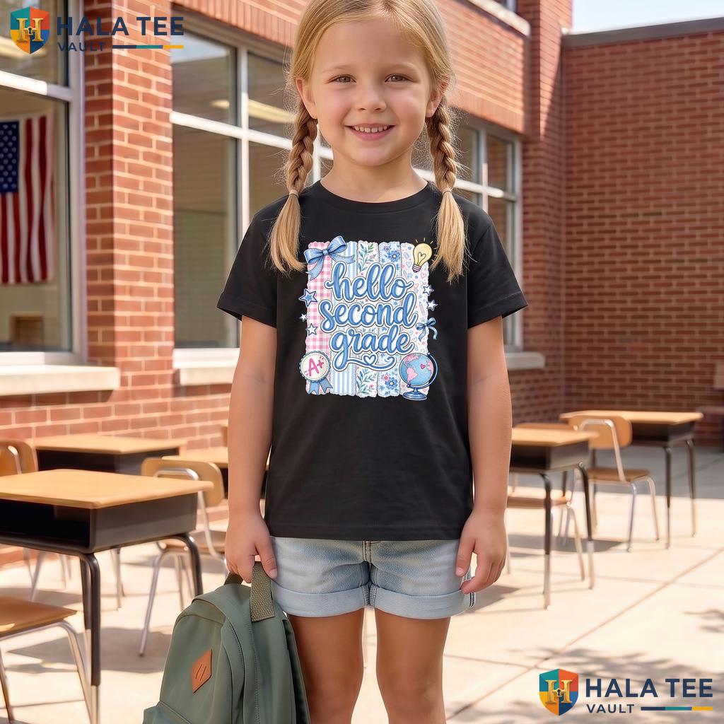 Hello 2nd Grade Stripes Shirt Teacher First Day Of School Graphic Top Adult