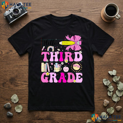 Hello 3rd Grade Pencil Bow Shirt Back To School Girls Graphic Apparel