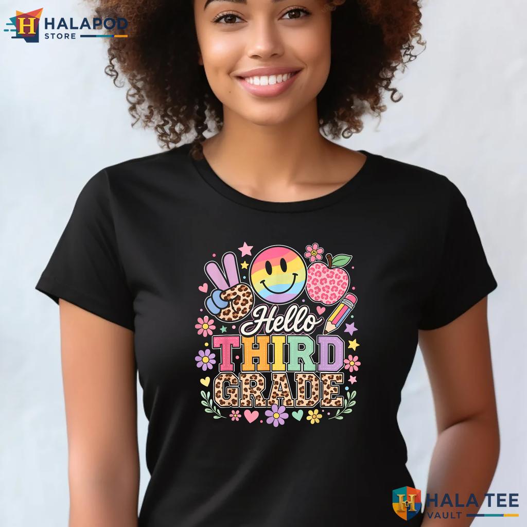 Hello 3rd Grade School Shirt Boys Girls Teacher First Day Classroom Top Adult