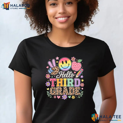 Hello 3rd Grade School Shirt Boys Girls Teacher First Day Classroom Top Adult