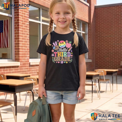 Hello 3rd Grade School Shirt Boys Girls Teacher First Day Classroom Top Adult