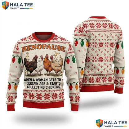 Henopause Chicken Lover Christmas Sweater Funny Farm Women Holiday