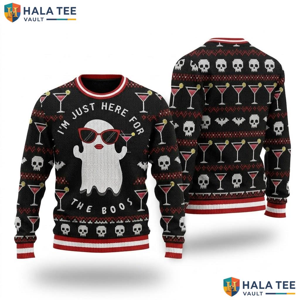 Here For Boos Ghost Christmas Sweater Funny Womens Halloween Top