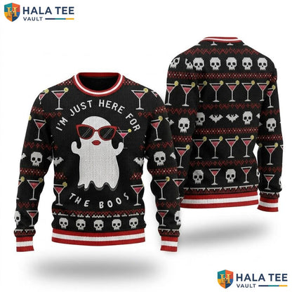 Here For Boos Ghost Christmas Sweater Funny Womens Halloween Top