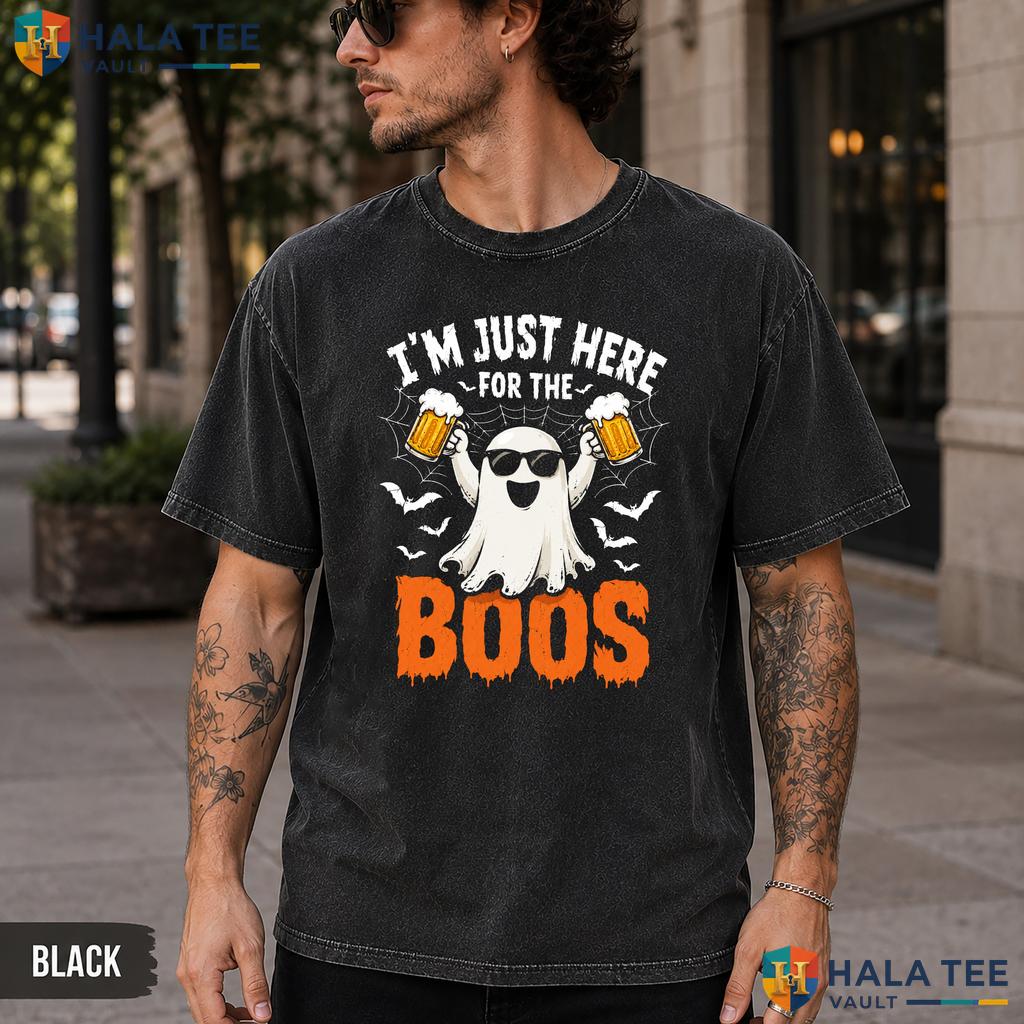 Here For Boos Washed T-Shirt Funny Ghost Beer Halloween Costume Apparel