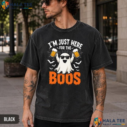 Here For Boos Washed T-Shirt Funny Ghost Beer Halloween Costume Apparel