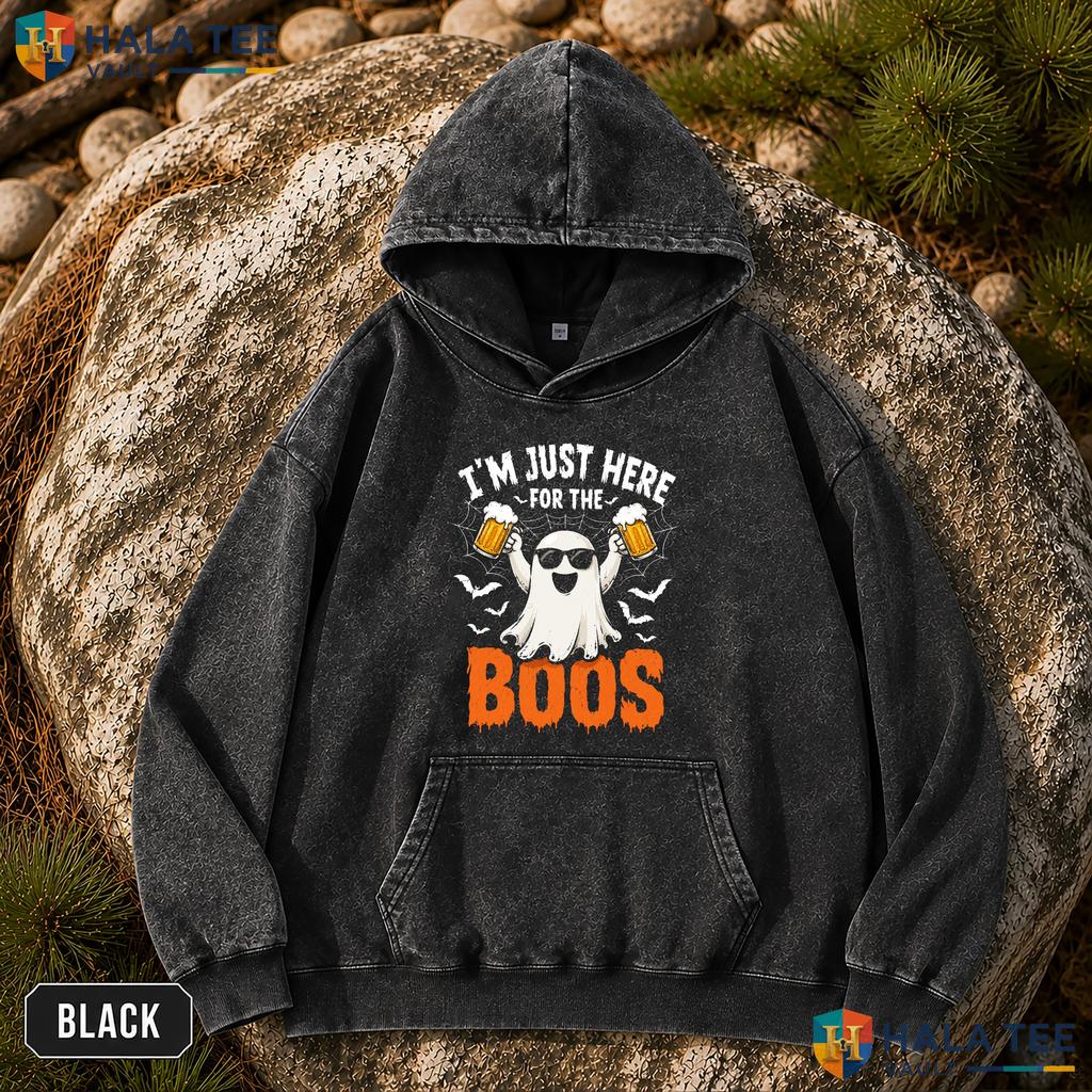 Here For Boos Vintage Washed Shirt Funny Ghost Beer Halloween Costume Apparel