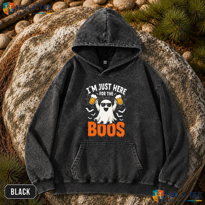 Here For Boos Vintage Washed Shirt Funny Ghost Beer Halloween Costume Apparel