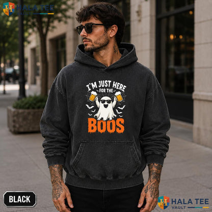 Here For Boos Acid Washed T-Shirt Funny Ghost Beer Halloween Costume Apparel
