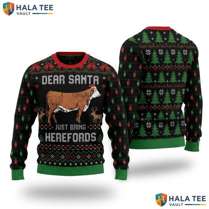 Hereford Cattle Cow Ugly Christmas Sweater Funny Livestock Holiday