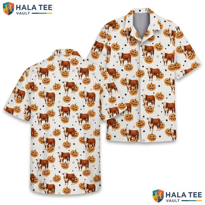 Hereford Cow Halloween Hawaiian Shirt Funny Spooky Pumpkin Aloha Top