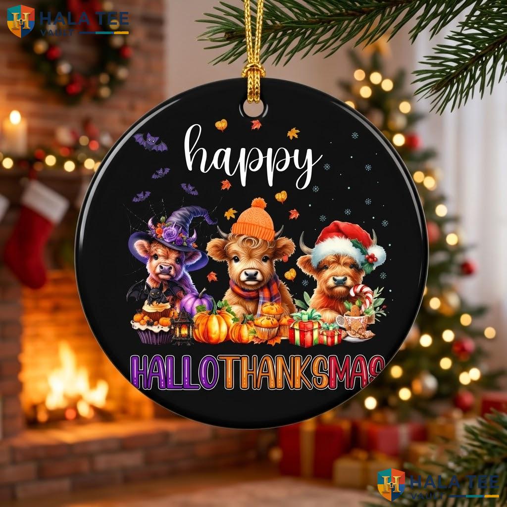 Highland Cow Hallothanksmas Christmas Ornament Happy Halloween Gift