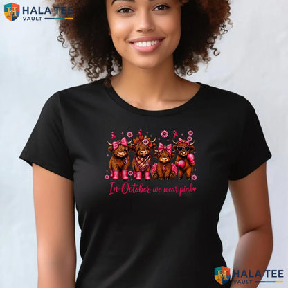 Highland Cow October Pink TShirt Breast Cancer Awareness Graphic Top