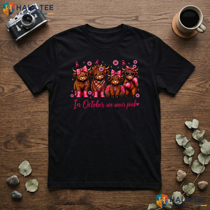 Highland Cow October Pink TShirt Breast Cancer Awareness Graphic Top Adult
