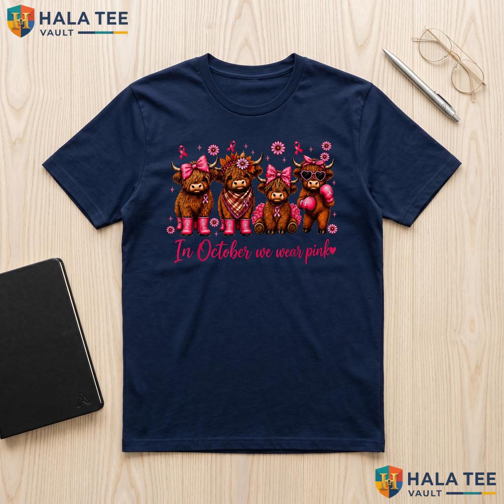 Highland Cow October Pink TShirt Breast Cancer Awareness Graphic Top Adult