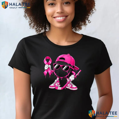 Hockey Drip Pink Ribbon T-Shirt Breast Cancer Awareness Support Top