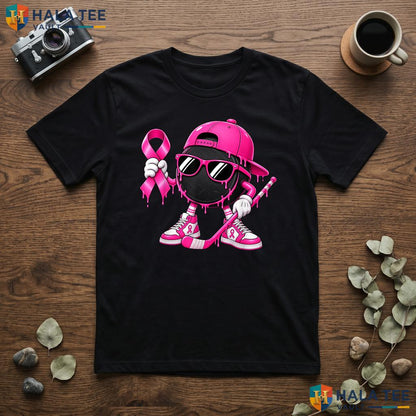 Hockey Drip Pink Ribbon T-Shirt Breast Cancer Awareness Support Top Adult