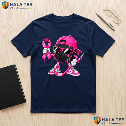 Hockey Drip Pink Ribbon T-Shirt Breast Cancer Awareness Support Top Adult