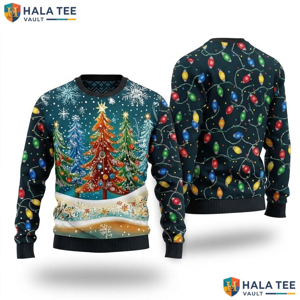 Holiday Tree Animal Graphic Ugly Christmas Sweater Vibrant Womens Apparel