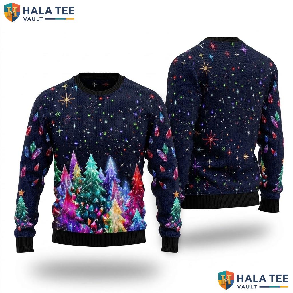 Holiday Tree Multicolor Graphic Ugly Sweater Playful Christmas Womens