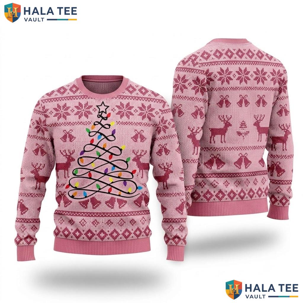 Holiday Tree Pink Festive Christmas Sweater Colorful Holiday Apparel Top
