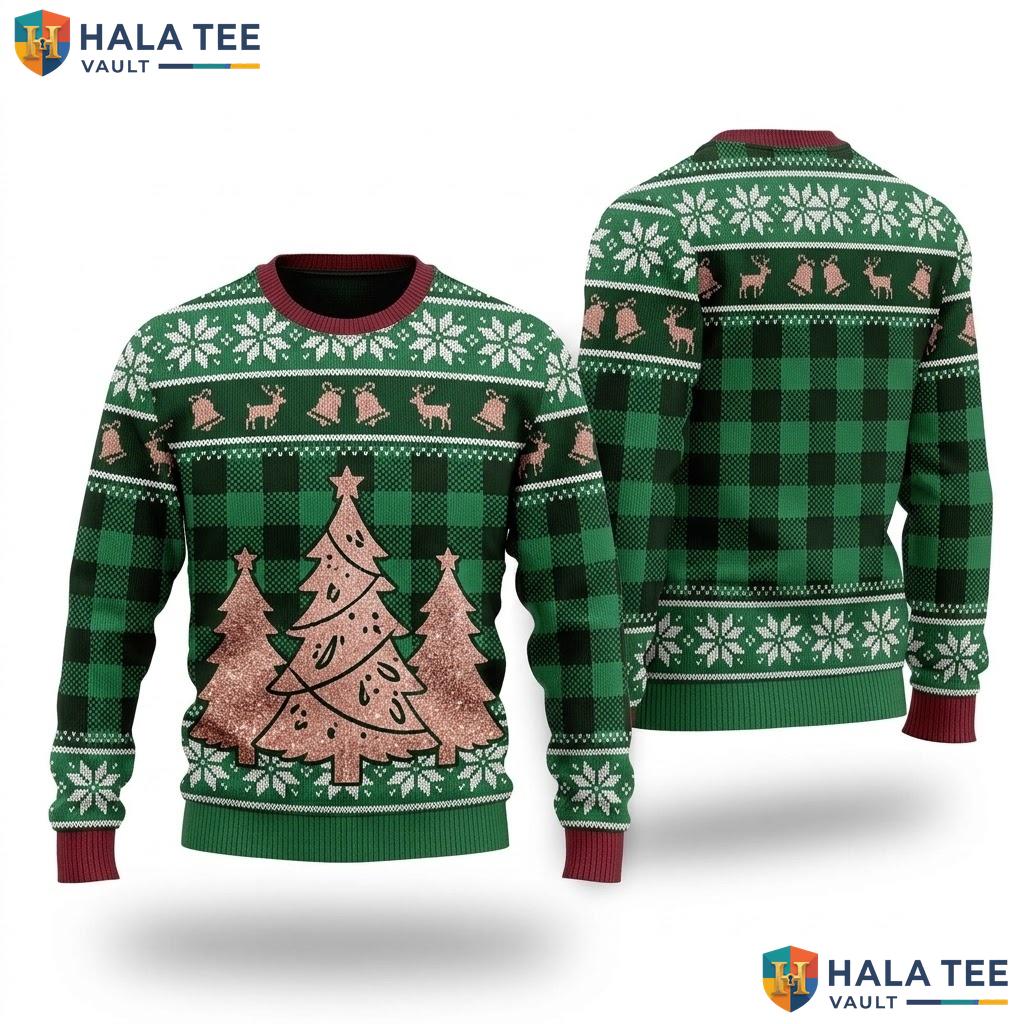Holiday Tree Reindeer Snowflake Ugly Christmas Sweater Vintage Womens Top