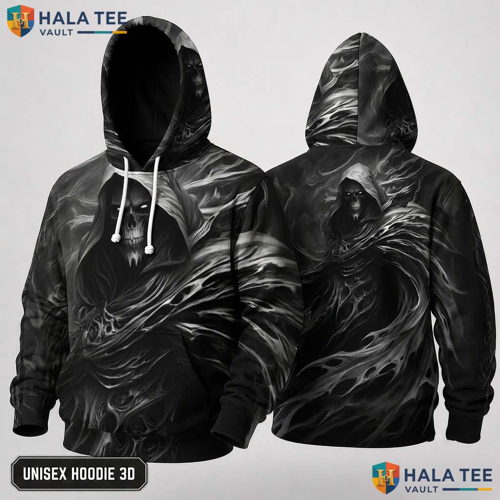 Horror Fan Grim Reaper 3D Hoodie Dark Gothic Skeleton Graphic Apparel