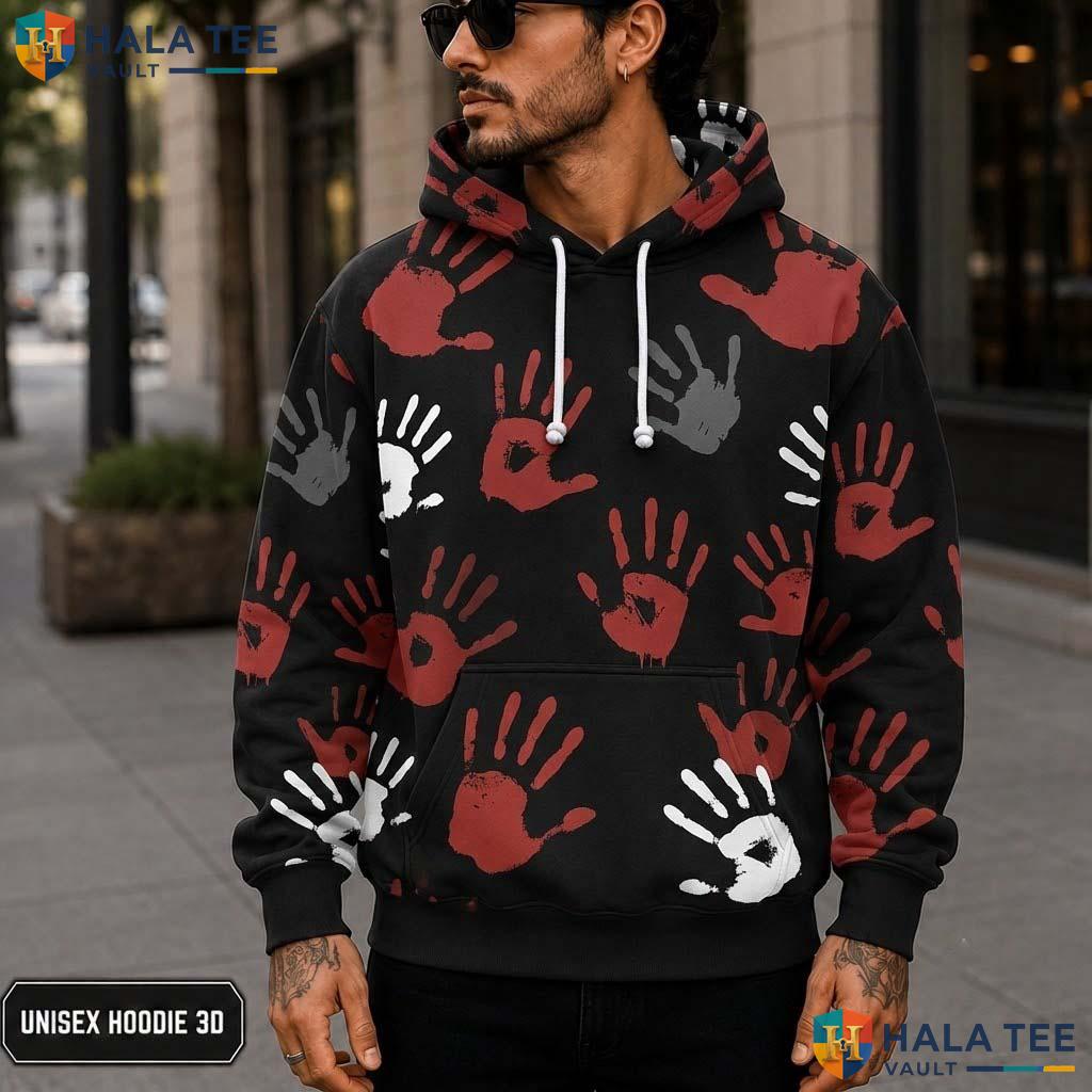 Horror Handprint 3D Printed Hoodie Chaotic Spooky Red Gray Graphic Halloween