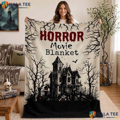 Horror Movie Halloween Blanket Red Haunted House Scary Night Throw