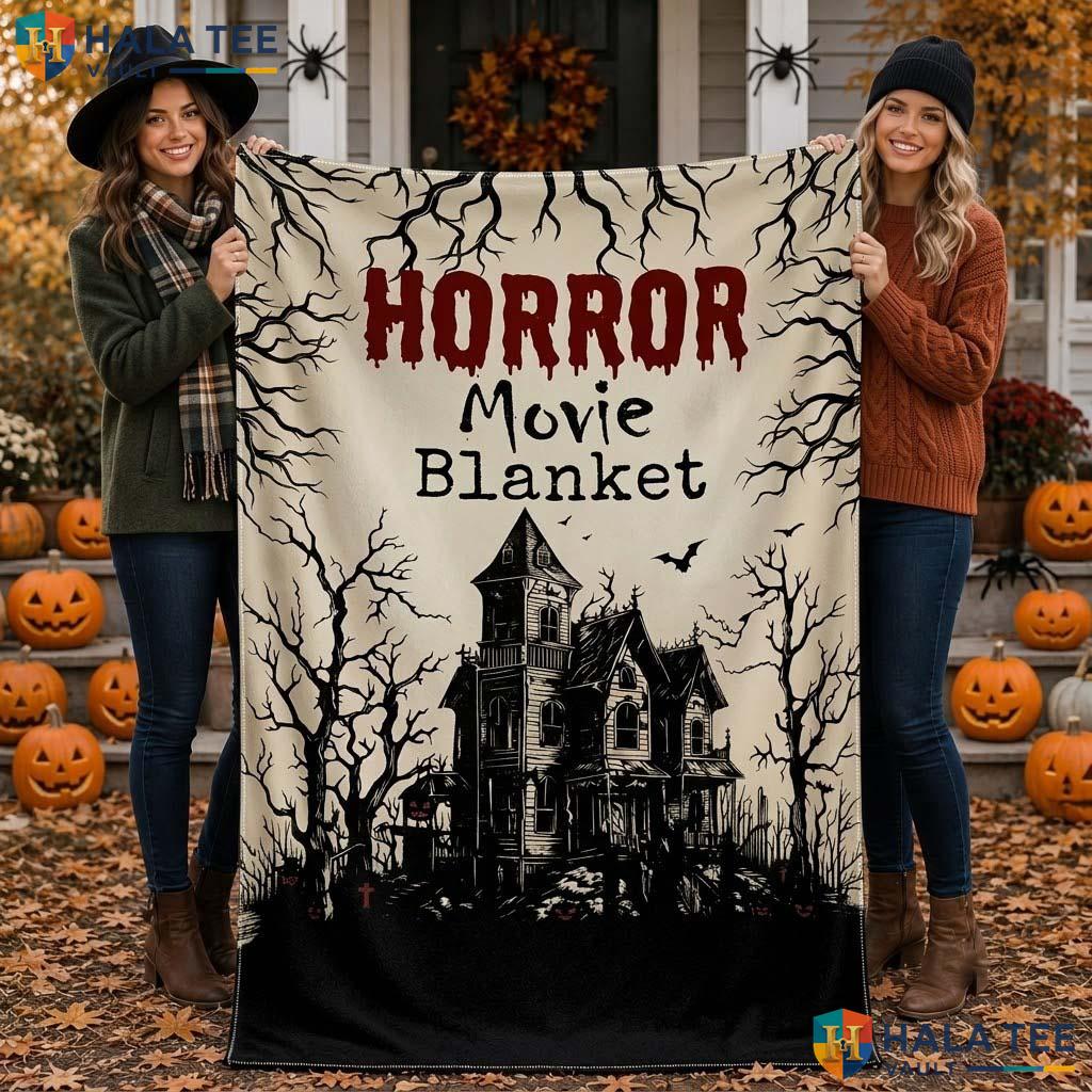 Horror Movie Halloween Blanket Red Haunted House Scary Night Throw