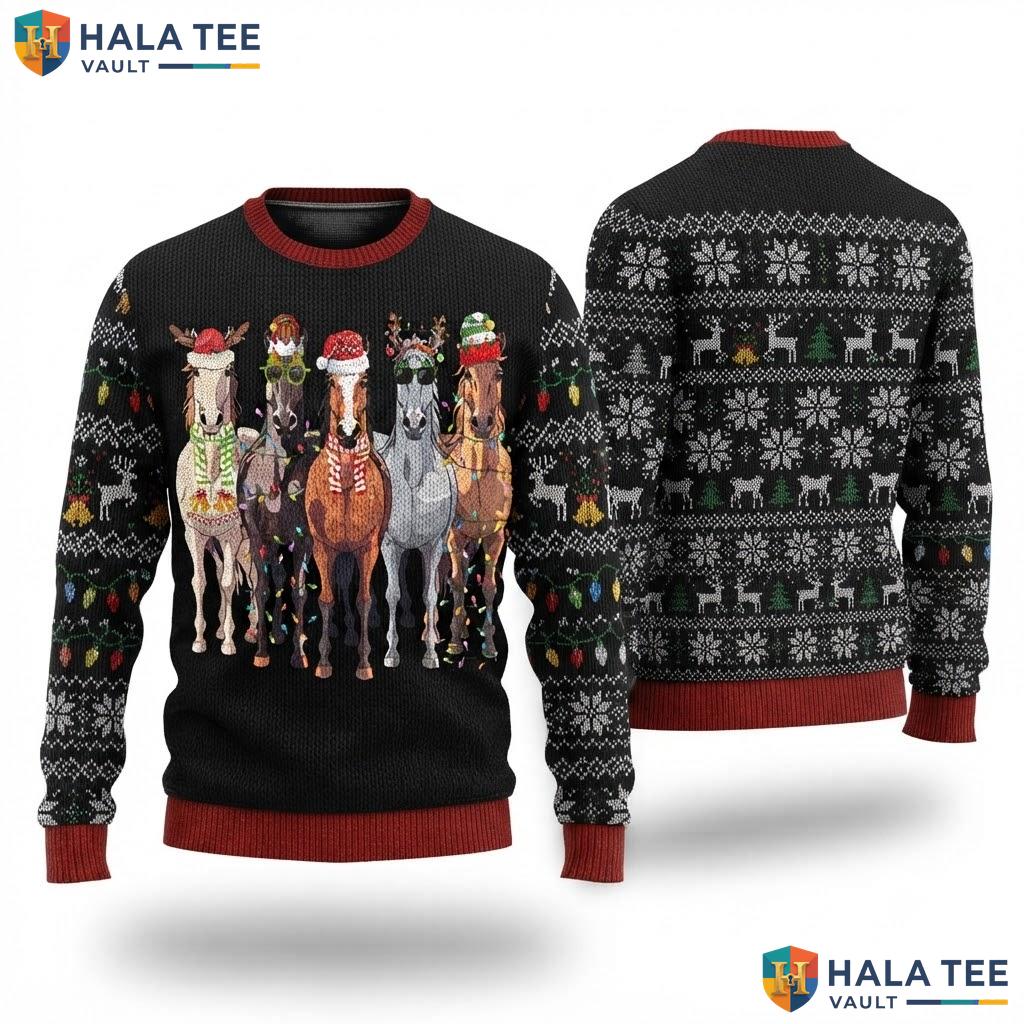 Horses Equestrian Funny Christmas Sweater Animal Lover Holiday Top
