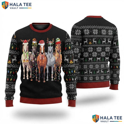 Horses Equestrian Funny Christmas Sweater Animal Lover Holiday Top