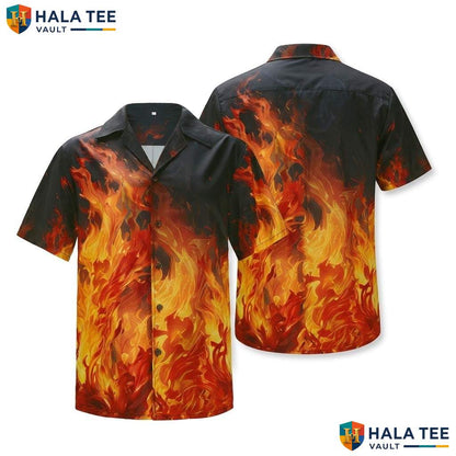 Hot Fire Flame Hawaiian Shirt Mens Novelty Button Down Summer Beach Top